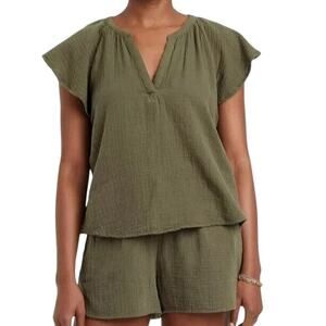 Universal Thread Earthy Green Flutter Sleeve Slubbed Gauze Cotton Blouse Top XXL
